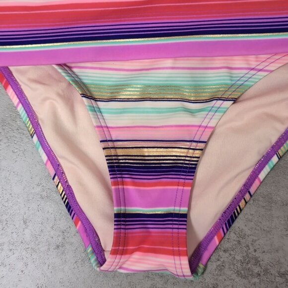 Victorias Secret Bikini Set Striped Wirefree Halter Foldover Push Up Metallic - Picture 3 of 12